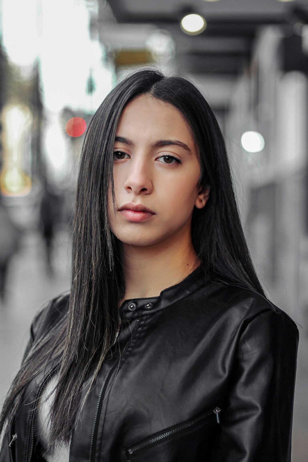Portrait of a woman with long dark hair