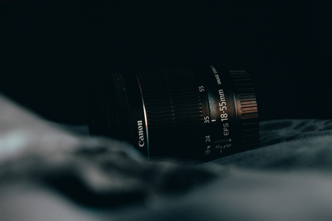 Close-up of a professional camera lens