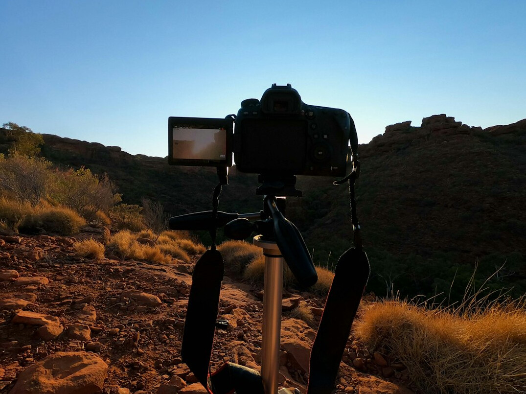 Film crew setup with a camera on location